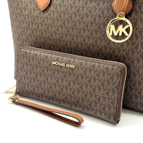 Michael Kors Sheila Large Logo Tote Bag & Matching Continental Wallet Brown - Picture 10 of 13